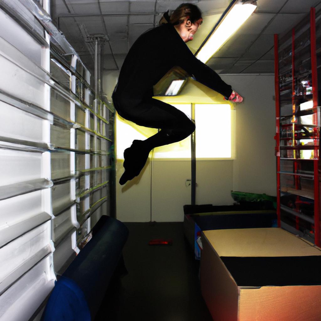 Person balancing on indoor obstacle