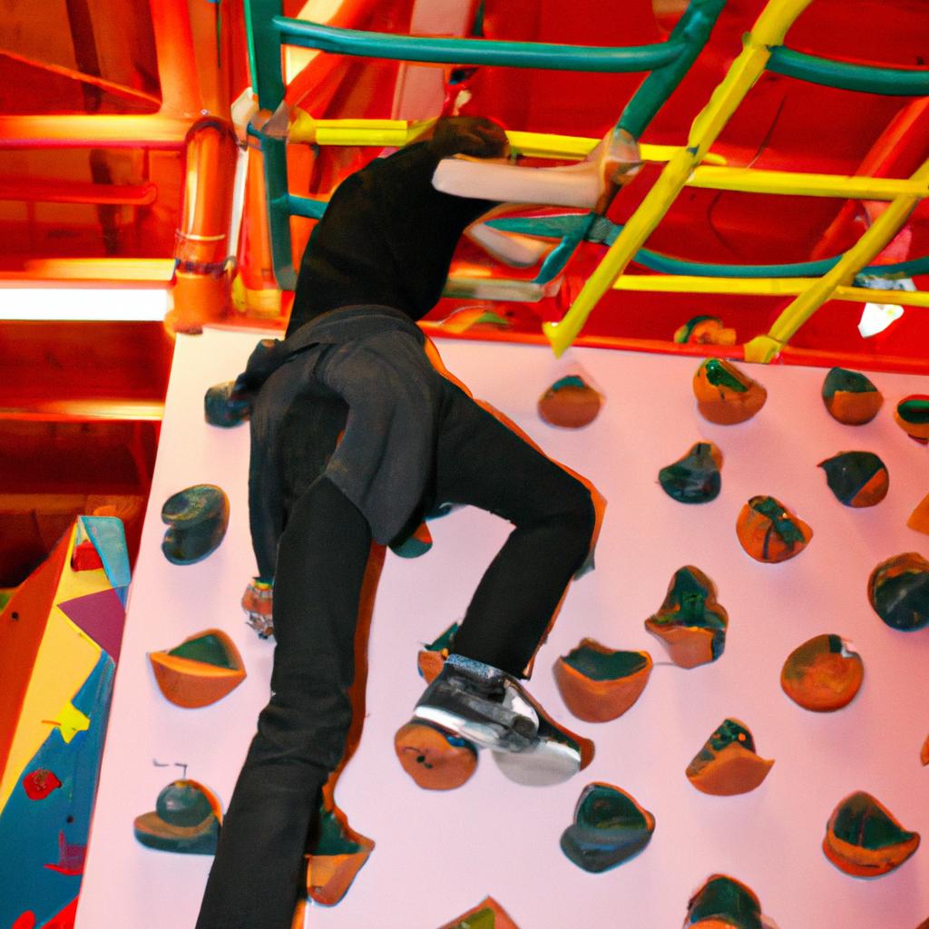 Person climbing indoor playground structures