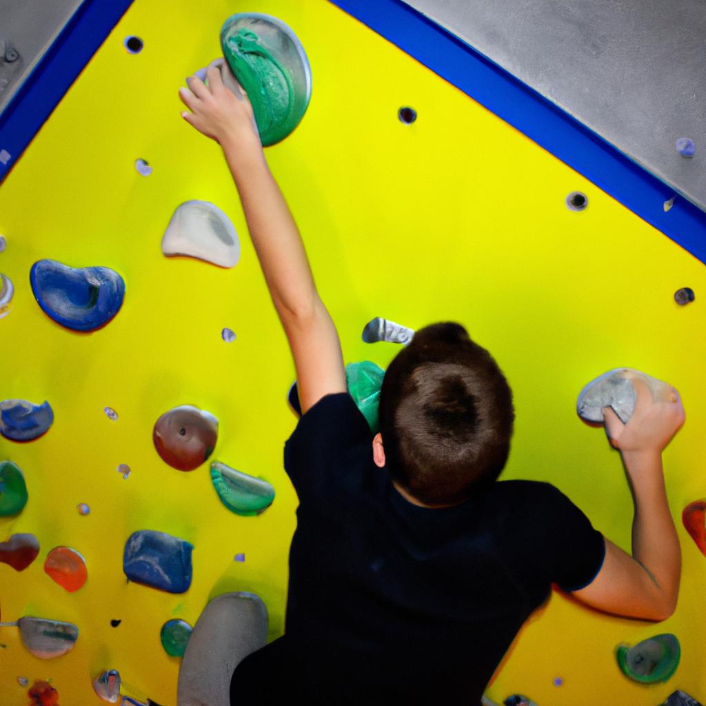Person climbing indoor playground wall