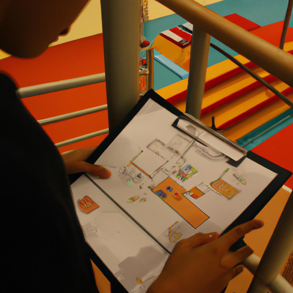 Person researching indoor playground design