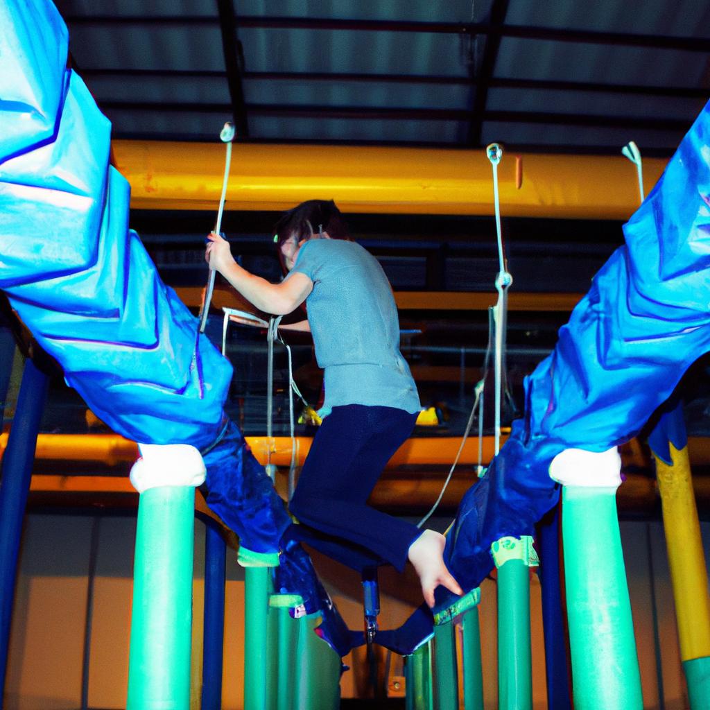 Person enjoying indoor obstacle course