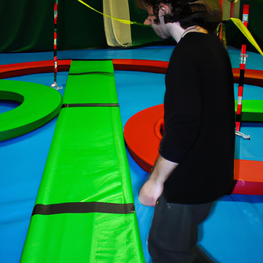 Person navigating indoor obstacle course