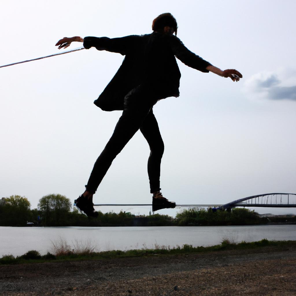 Person balancing on tightrope