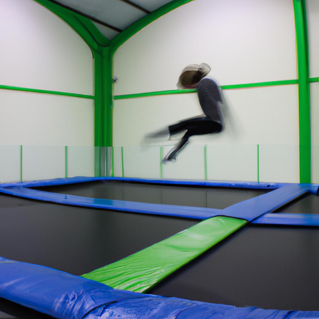 Person jumping on indoor trampoline