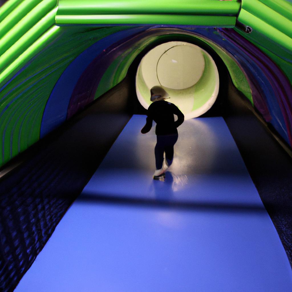 Person navigating indoor playground tunnels